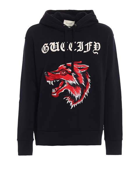 gucci hoodie wolf on hood|Gucci Wolf Embroidered Hoodie .